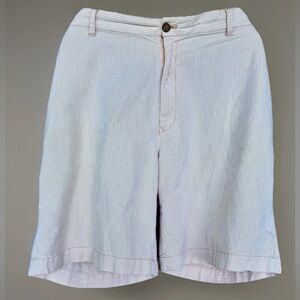 Izod Mens 100% Cotton Chino Shorts White/Orange Pinstripe Flat Front Pockets 40